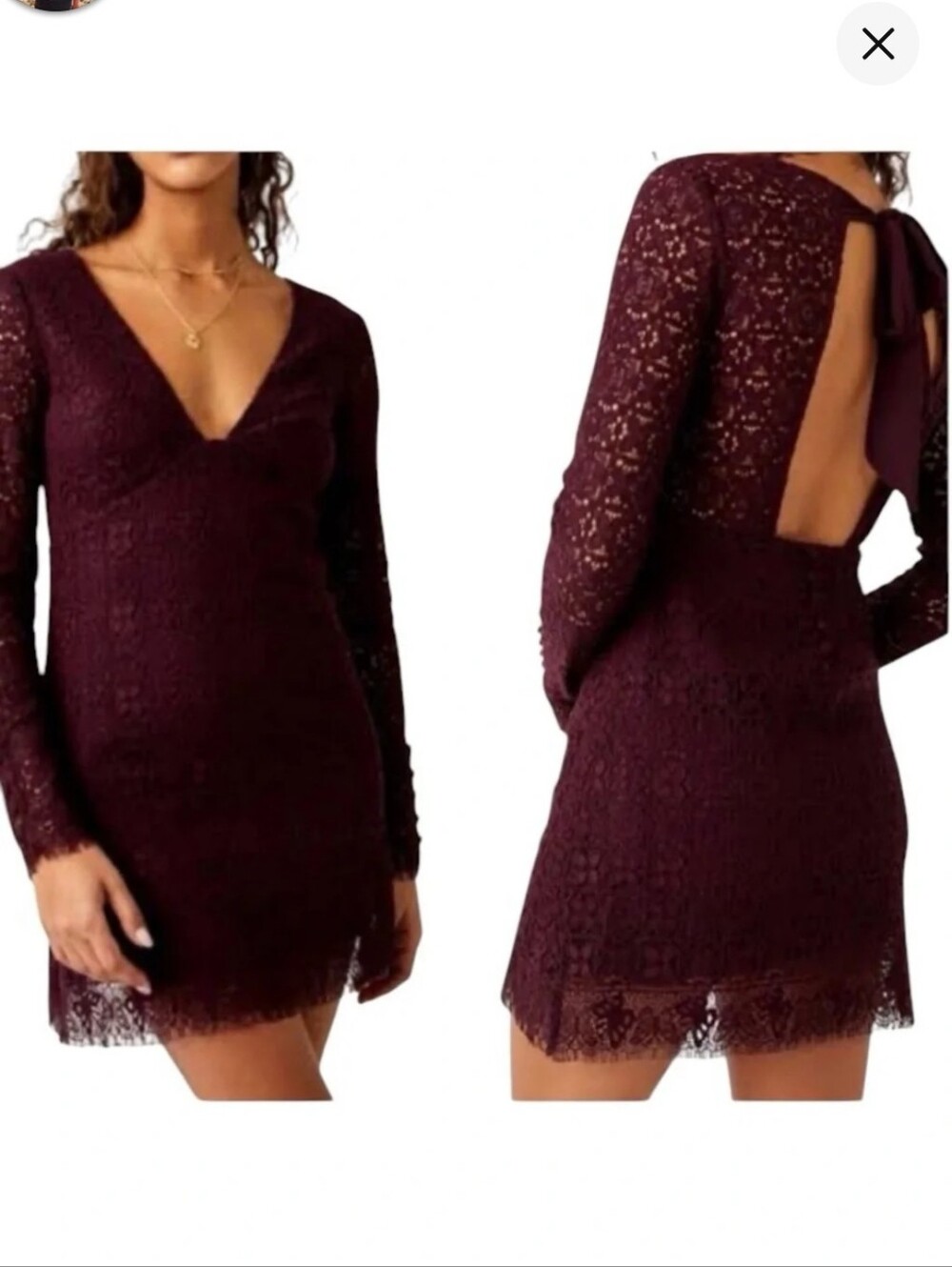 Free People - Honey Honey Mini - Embroidered Lace Open Back Long-Sleeve Dress